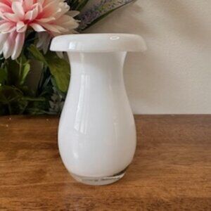 Vintage White Cased Glass Vase Mushroom Lip Art Glass Bud Vase Minimalist‎ Decor
